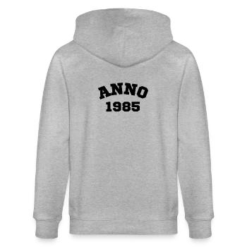 Anno 1985 Geburtstag Geburtsjahr - Stanley/Stella Unisex Bio-Kapuzenjacke CULTIVATOR  - Grau meliert - Hinten - Luana (180cm)