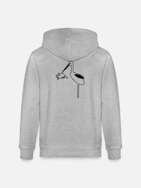 Ooievaar met babyvroedvrouw, ooievaarsgeboorte - Stanley/Stella Uniseks bio-ziphoodie CULTIVATOR  - grijs gemêleerd