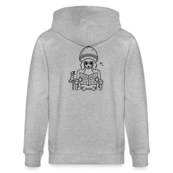Hund Dackel beim Frisör Minimalistisch Line Art - Stanley/Stella Unisex Bio-Kapuzenjacke CULTIVATOR  - Grau meliert - Hinten - Luana (180cm)