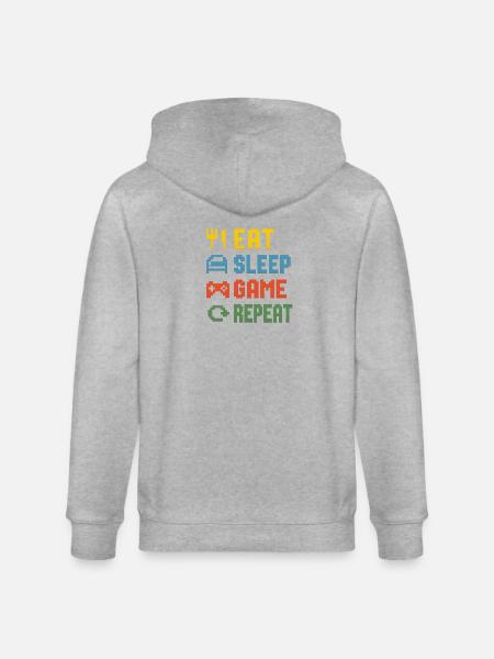 Eat Sleep Game Repeat - Stanley/Stella CULTIVATOR Unisex Organic Hooded Jacket - heather grey