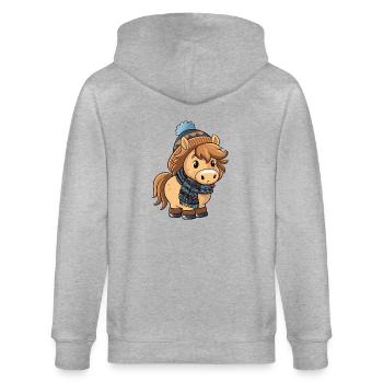 Cute pony with scarf and bobble hat. - Stanley/Stella CULTIVATOR  Unisex Organic Hooded Jacket - heather grey - Back - Luana (180cm)