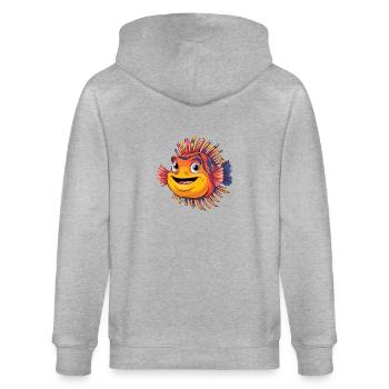 Bunter lachender Rotfeuerfisch Korallenfisch - Stanley/Stella Unisex Bio-Kapuzenjacke CULTIVATOR  - Grau meliert - Hinten - Luana (180cm)