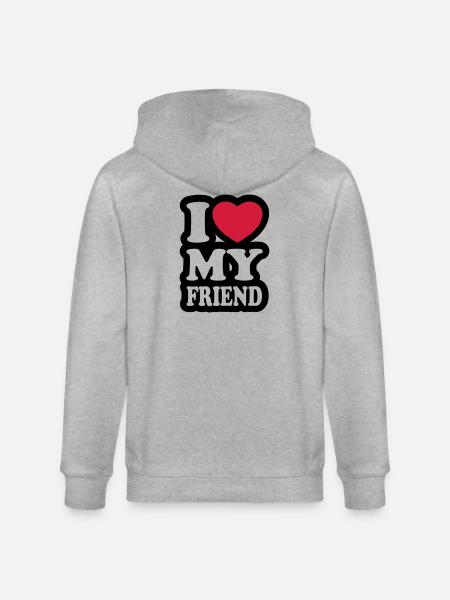 I love my friend - Stanley/Stella CULTIVATOR Unisex Organic Hooded Jacket - heather grey