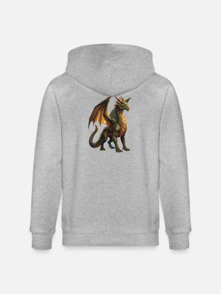 Geometric Low Poly Green Dragon Art - Stanley/Stella CULTIVATOR  Unisex Organic Hooded Jacket - heather grey