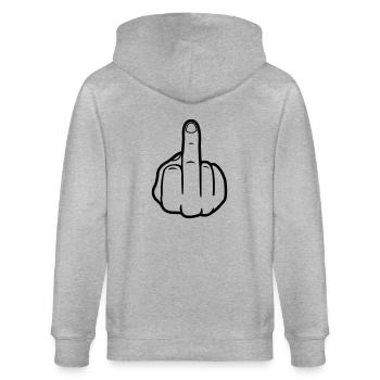 mittelfinger_black - Stanley/Stella Unisex Bio-Kapuzenjacke CULTIVATOR  - Grau meliert - Hinten - Luana (180cm)