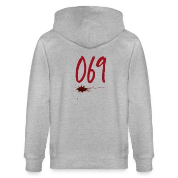 Code postal Francfort 069 - Veste à capuche bio CULTIVATOR Stanley/Stella Unisexe - gris chiné - Dos - Luana (180cm)