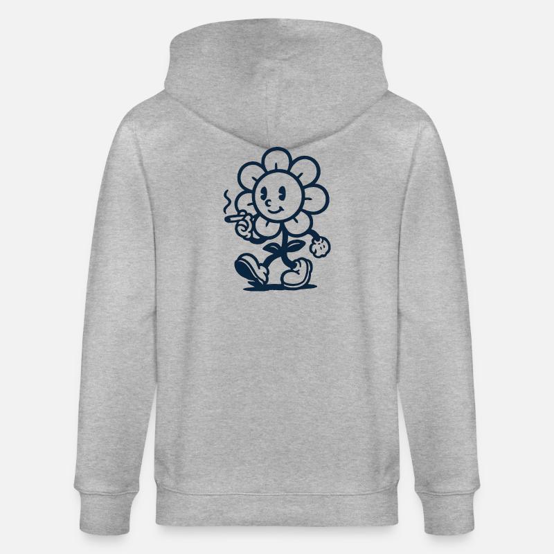 Retro Blumen Maskottchen mit Zigarette Zeichnung - Stanley/Stella Unisex Bio-Kapuzenjacke CULTIVATOR  - Grau meliert