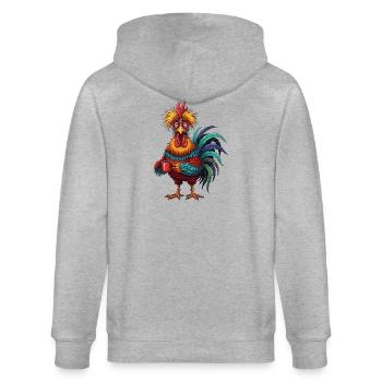 Lebhafter Hahn mit Kaffeetasse - Stanley/Stella Unisex Bio-Kapuzenjacke CULTIVATOR  - Grau meliert - Hinten - Luana (180cm)