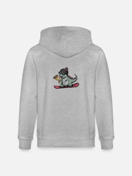 Dino Trex Dinosaur Snowboard Snowboarder - Stanley/Stella CULTIVATOR Unisex Organic Hooded Jacket - heather grey