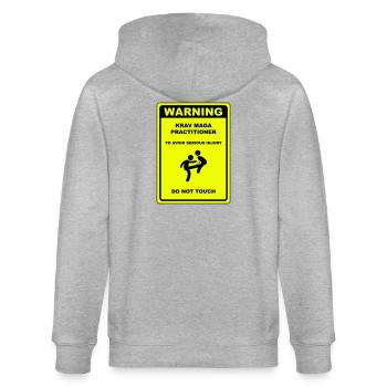Warnung! Krav Maga Praktizierender! - Stanley/Stella Unisex Bio-Kapuzenjacke CULTIVATOR  - Grau meliert - Hinten - Luana (180cm)