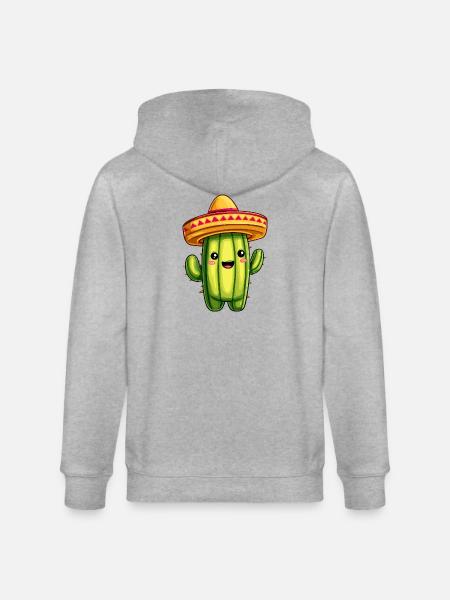 Cactus with Sombrero – kawaii Cactus - Stanley/Stella CULTIVATOR  Unisex Organic Hooded Jacket - heather grey