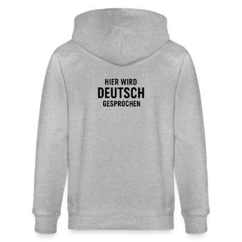 Hier Wird Deutsch Gesprochen - Stanley/Stella Unisex Bio-Kapuzenjacke CULTIVATOR  - Grau meliert - Hinten - Luana (180cm)