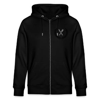 besteck wappen - Stanley/Stella Unisex Bio-Kapuzenjacke CULTIVATOR  - Schwarz - Vorne - Nico (186cm) & Anna (173cm)