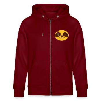 Round Sloth Face Design - Stanley/Stella CULTIVATOR  Unisex Organic Hooded Jacket - burgundy - Front - Nico (186cm) & Anna (173cm)