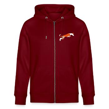 Podenco - Stanley/Stella Unisex Bio-Kapuzenjacke CULTIVATOR  - Burgunderrot - Vorne - Nico (186cm) & Anna (173cm)