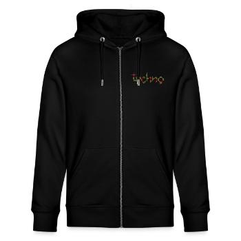 techno discjocky maximal electro hard beats bpm - Stanley/Stella Unisex Bio-Kapuzenjacke CULTIVATOR  - Schwarz - Vorne - Nico (186cm) & Anna (173cm)