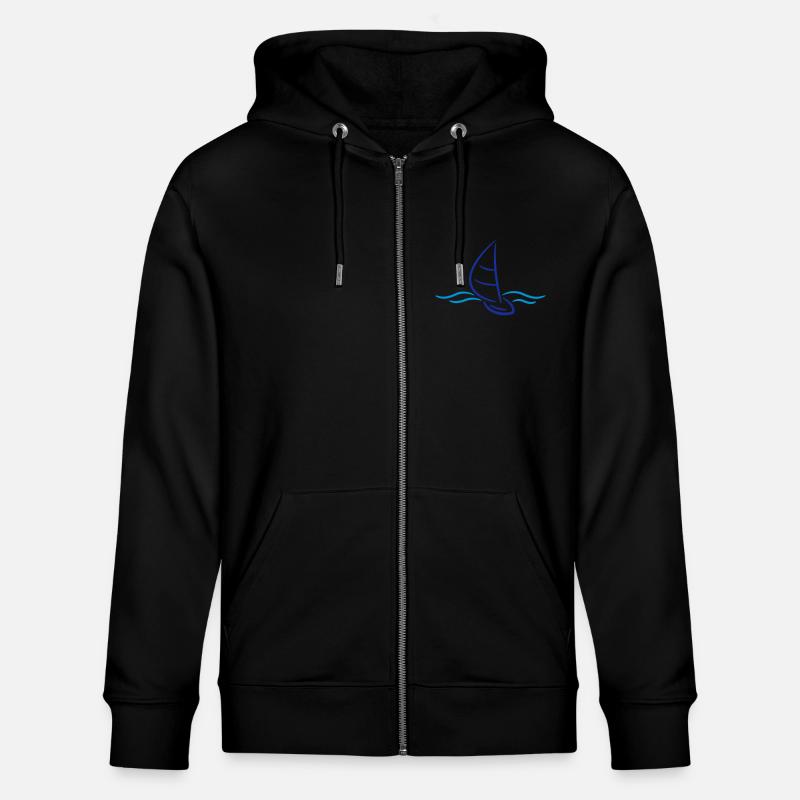Sailing Boad And Waves Logo - Stanley/Stella CULTIVATOR  Unisex Organic Hooded Jacket - black