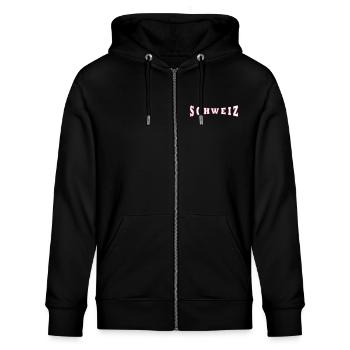 Schweiz - Stanley/Stella Unisex Bio-Kapuzenjacke CULTIVATOR  - Schwarz - Vorne - Nico (186cm) & Anna (173cm)