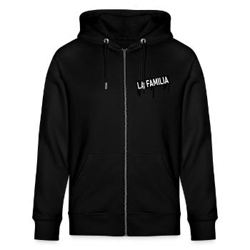 La Familia Graffiti - Stanley/Stella Unisex Bio-Kapuzenjacke CULTIVATOR  - Schwarz - Vorne - Nico (186cm) & Anna (173cm)