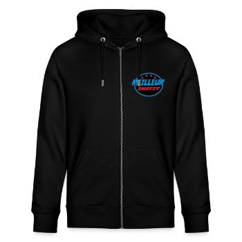 BESTER LEHRER - Stanley/Stella Unisex Bio-Kapuzenjacke CULTIVATOR  - Schwarz - Vorne - Nico (186cm) & Anna (173cm)