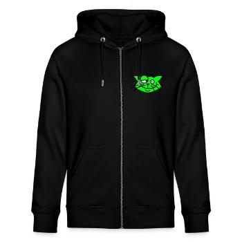 Confused Cat Squints Funny Crazy Grimace - Stanley/Stella CULTIVATOR  Unisex Organic Hooded Jacket - black - Front - Nico (186cm) & Anna (173cm)