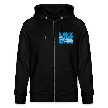 sport taucher born to dive spass entwicklung verei - Stanley/Stella Unisex Bio-Kapuzenjacke CULTIVATOR  - Schwarz - Vorne - Nico (186cm) & Anna (173cm)