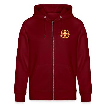croix occitane graphique vectoriel - Stanley/Stella CULTIVATOR  Unisex Organic Hooded Jacket - burgundy - Front - Nico (186cm) & Anna (173cm)