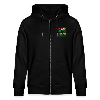 who jah bless - Stanley/Stella Unisex Bio-Kapuzenjacke CULTIVATOR  - Schwarz - Vorne - Nico (186cm) & Anna (173cm)