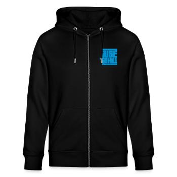 Saying Just Chill Logo - Stanley/Stella CULTIVATOR  Unisex Organic Hooded Jacket - black - Front - Nico (186cm) & Anna (173cm)