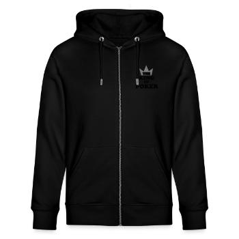 Poker - Stanley/Stella Unisex Bio-Kapuzenjacke CULTIVATOR  - Schwarz - Vorne - Nico (186cm) & Anna (173cm)