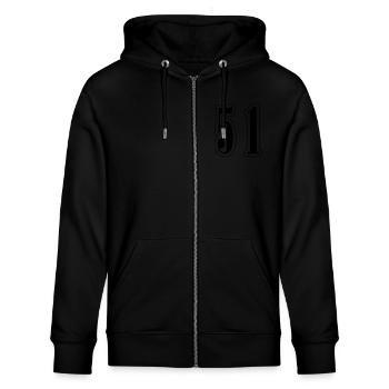 51 Zahl Symbol - Stanley/Stella Unisex Bio-Kapuzenjacke CULTIVATOR  - Schwarz - Vorne - Nico (186cm) & Anna (173cm)