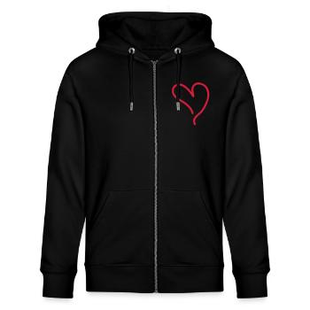 herz - Stanley/Stella Unisex Bio-Kapuzenjacke CULTIVATOR  - Schwarz - Vorne - Nico (186cm) & Anna (173cm)