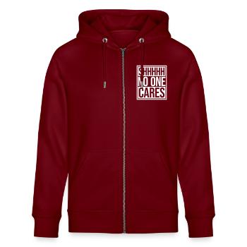 shhh no one cares - Stanley/Stella CULTIVATOR  Unisex Organic Hooded Jacket - burgundy - Front - Nico (186cm) & Anna (173cm)