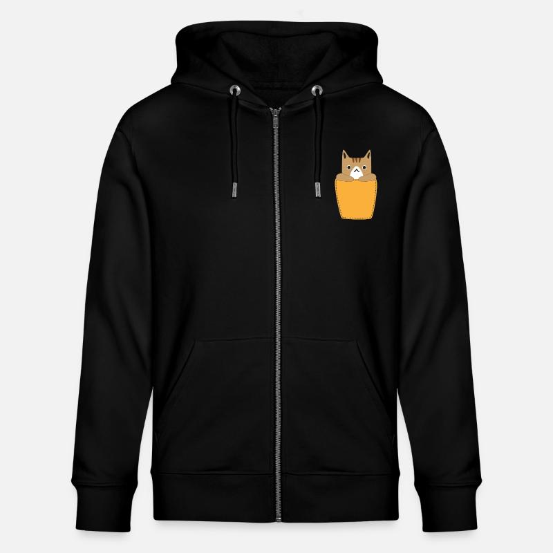 Brusttasche mit Katze - Stanley/Stella Unisex Bio-Kapuzenjacke CULTIVATOR  - Schwarz