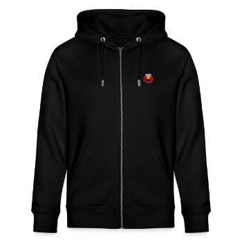 Sesamstraße Elmo Gesicht Stick - Stanley/Stella Unisex Bio-Kapuzenjacke CULTIVATOR  - Schwarz - Vorne - Nico (186cm) & Anna (173cm)