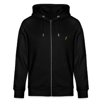 Embroidered lightning bolt - Stanley/Stella CULTIVATOR  Unisex Organic Hooded Jacket - black - Front - Nico (186cm) & Anna (173cm)