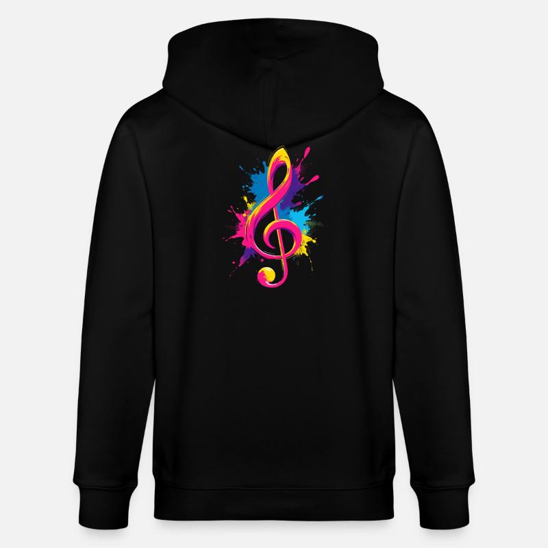 Bunter Notenschlüssel mit Farbspritzern - Stanley/Stella Unisex Bio-Kapuzenjacke CULTIVATOR  - Schwarz