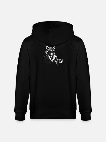 Raccoon plays trumpet a Jazz Music - Stanley/Stella CULTIVATOR Unisex Organic Hooded Jacket - black
