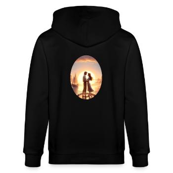Romantik im Sonnenuntergang Gross - Stanley/Stella Unisex Bio-Kapuzenjacke CULTIVATOR  - Schwarz - Hinten - Anna (173cm)