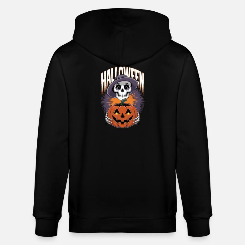 Squelette d’Halloween avec citrouille lanterne - Veste à capuche bio CULTIVATOR Stanley/Stella Unisexe - noir