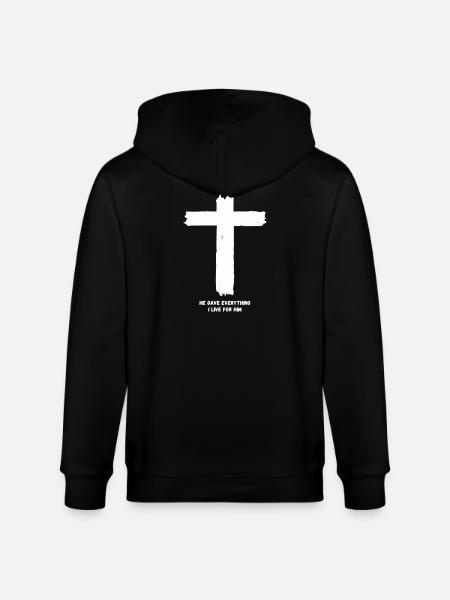 Kreuz - Hän antoi kaikkensa – elän hänelle - Stanley/Stella CULTIVATOR unisex vetoketjullinen luomuhuppari - musta