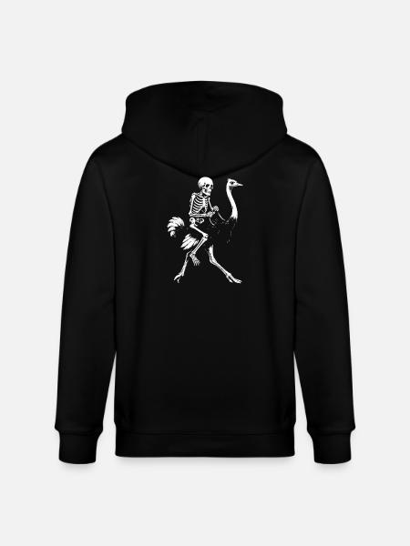 Eerie Skeleton on Flying Ostrich Illustration - Stanley/Stella CULTIVATOR Unisex Organic Hooded Jacket - black