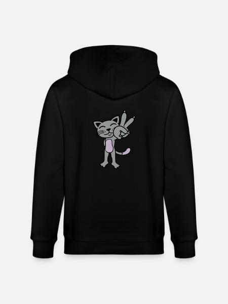 Peace Sign Standing Cat - Stanley/Stella CULTIVATOR Unisex Organic Hooded Jacket - black