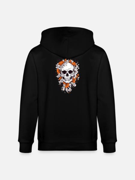 Skull with flowers - Stanley/Stella CULTIVATOR Unisex Organic Hooded Jacket - black
