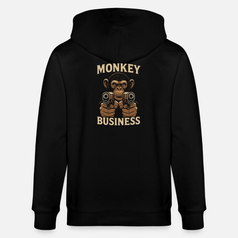 Affe mit Monkey Business Gun - Stanley/Stella Unisex Bio-Kapuzenjacke CULTIVATOR - Schwarz