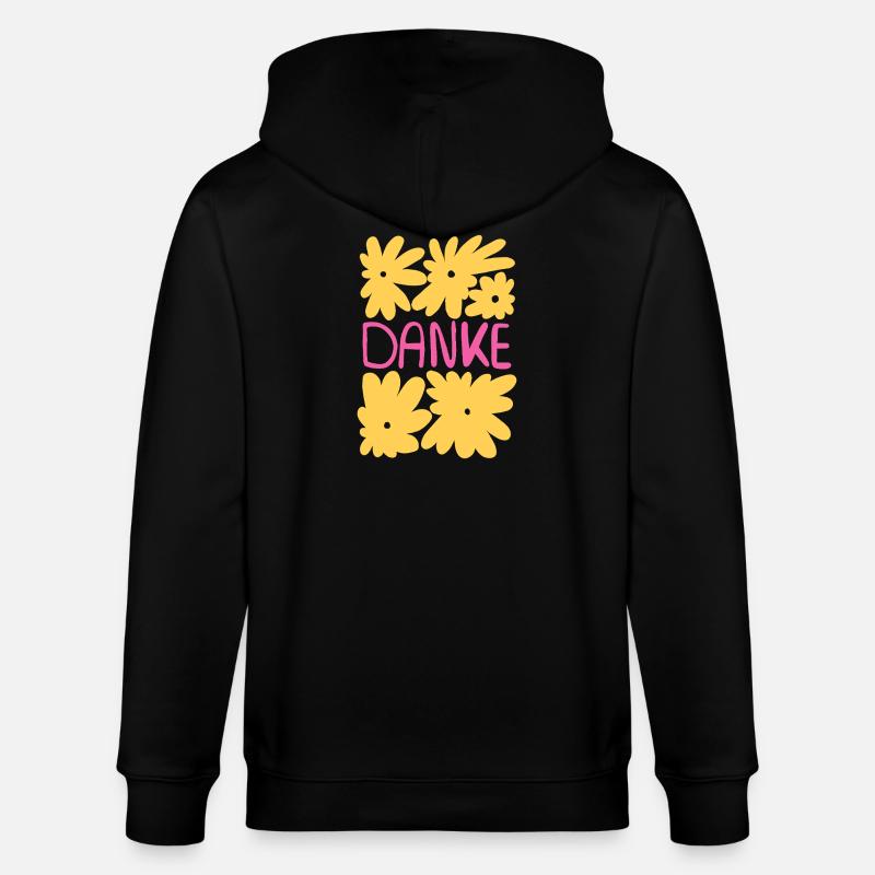 Danke - gelbe Blumen mit pink - Stanley/Stella Unisex Bio-Kapuzenjacke CULTIVATOR  - Schwarz