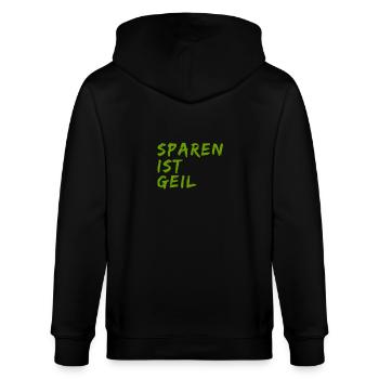 Sparen ist geil - Stanley/Stella Unisex Bio-Kapuzenjacke CULTIVATOR  - Schwarz - Hinten - Anna (173cm)