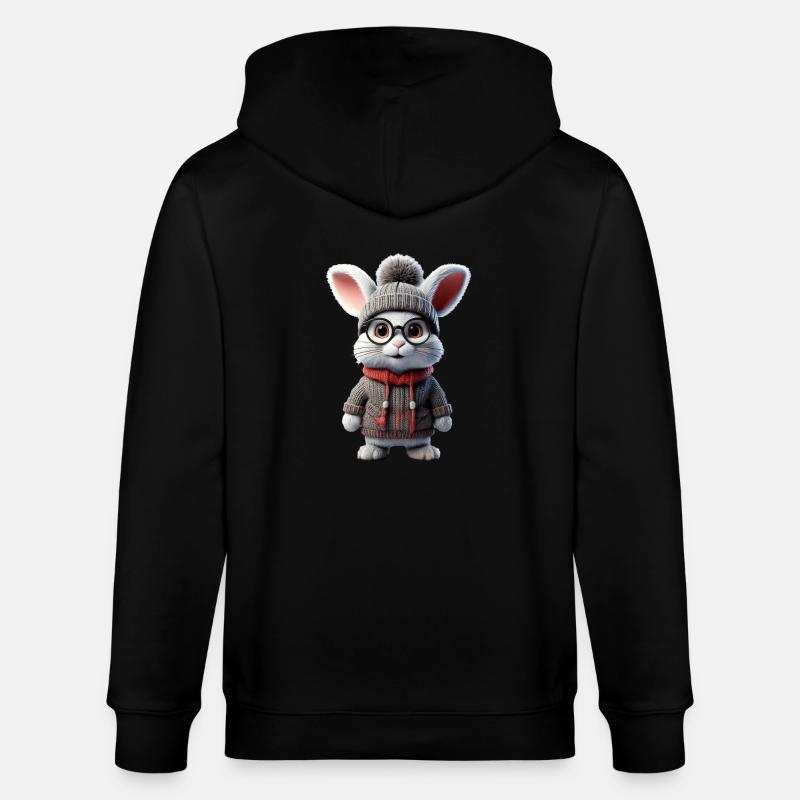 Süsses Kaninchen mit Strickpullover - Stanley/Stella Unisex Bio-Kapuzenjacke CULTIVATOR  - Schwarz
