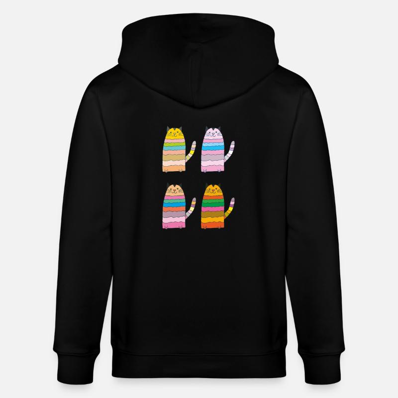 katze geringelt vierfach bunt - Stanley/Stella Unisex Bio-Kapuzenjacke CULTIVATOR  - Schwarz
