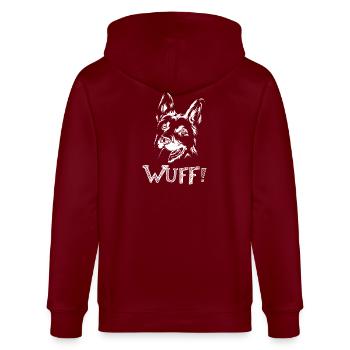 German Shepherd Woof Icon Funny Dogs Icon Graphic - Stanley/Stella CULTIVATOR  Unisex Organic Hooded Jacket - burgundy - Back - Anna (173cm)